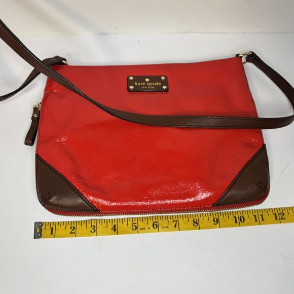 Kate Spade Red Patent Leather Zip Crossbody Bag Purse Adjustable Designer - Picture 9 of 10